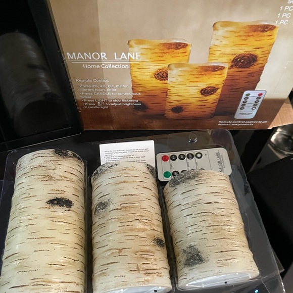 Set of 3 flameless candles, varied height, wood look, with remote - Picture 5 of 10